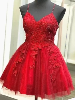 ANGELSBRIDEP/ червени рокли за абитуриентски бал, секси рокли трапецовидна форма с дантелен аппликацией и отворен гръб, вечерни рокли за абитуриентски бал, Vestidos De Феста, с големи Размери