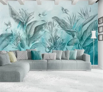 wellyu Потребителски тапети 3d в скандинавски минималистичном стил, ръчно рисувана в синьо тропическо растение, на фона на всекидневна, спалня, фонова стена