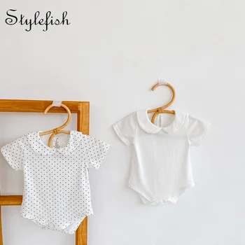 INS 2022 дрехи за новородени Летни дрехи за момичета за бебета и деца, гащеризон с яка кукла в полка точки