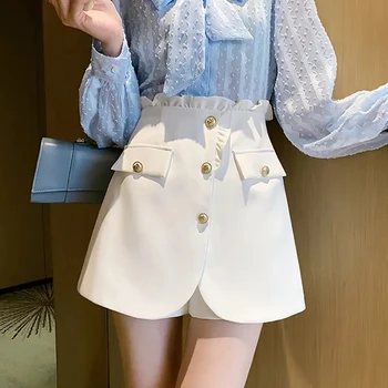 Лятна Свободна пола-панталони с блестящи копчета в стил мозайка, дамски корейската мода, директен трапециевидная широка пола, бяла, черна дамски дрехи
