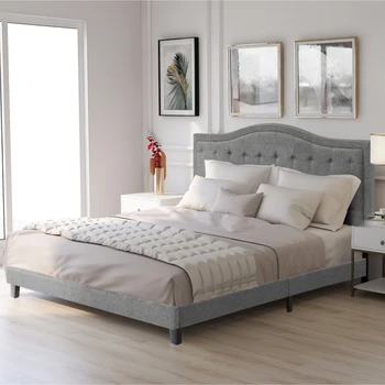 Рамка на легло от лен с мека тапицерия в класически стил