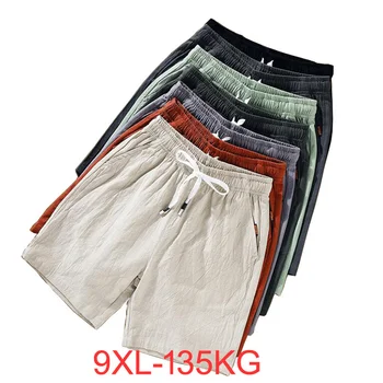 Летни мъжки памук, ленени шорти в китайски стил, големи размери 6XL 7XL 8XL 9XL, къси панталони, мъжки ежедневни домашни ластични шорти, оранжево 49 usd