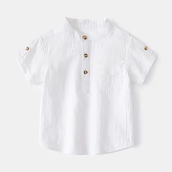 Детска тениска с къс ръкав, риза с къс ръкав и висока деколте, тънък летен детски бял топ 2023 за момче от 2 до 6 години