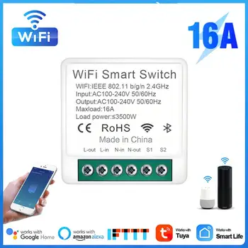 Wifi 16a Mini Smart Switch 2-Полосное Управление на 16A 2-Лентов Дистанционно Управление Алекса Google Home Помощник Системата за Сигурност на един Умен Дом