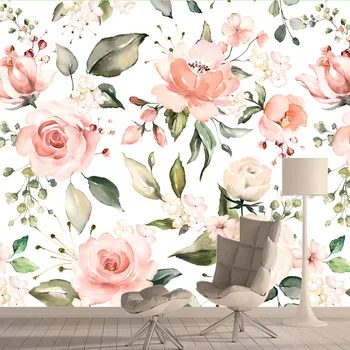 Розовата роза, стенни рисувани по поръчка, 3D, Природа, акварел боядисване стени, сватбена къща, хол, романтична начало декор, тапети