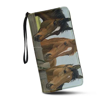 Жена портфейл Belidome с принтом коня, дълъг портфейл с цип, RFID заключване, държач за карти, клатч, голяма кожена чанта за телефон