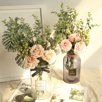 Сватбен букет на булката ЙО CHO, букети от рози и листа от евкалипт, изкуствени Цветя от коприна, аксесоари за центъра на сватбена маса
