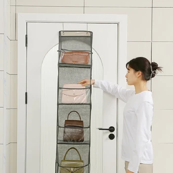 6-Полочный висящ органайзер над вратата с куки, просторен врата органайзер за съхранение на неща с прозрачни джобове, спестяващ място отзад