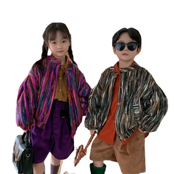 Есенна памучен яке в корейски стил за момчета и момичета, детски чанти бейзболен топ в чужд стил