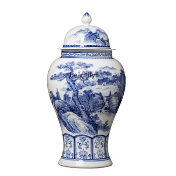 Керамични синьо-бялата порцеланова ваза с ръчно рисувани, порцеланова бутилка