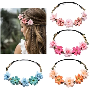 Нови високо качество на пролетта богемные перлена корона, Плажна Хавайски цветя венец, Романтични Сватбени венци от изкуствени рози, Цветя превръзка на главата