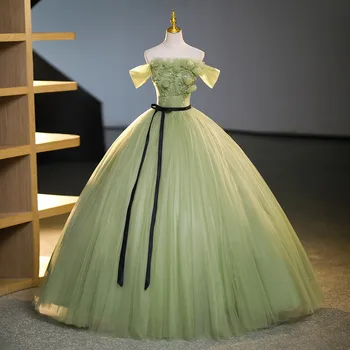 Зелена рокля Vestidos Quinceanera, уважаеми вечерна рокля с открити рамене, Елегантно бельо бална рокля, истинска снимка на рокля за бала, плюс Размера на 2023, Новост
