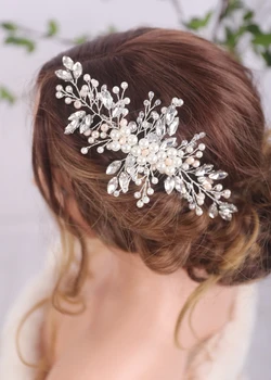 Сребърни кристали, гребен за коса, сватбени сребърни накити за косата, аксесоари за коса за бала и за парти за жени