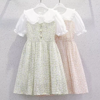 Рокля с пищни ръкави за момичета, лятото 2023, ново детско шифоновое рокля, елегантна празнична рокля на принцеса с флорални принтом