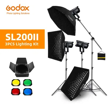 Комплект студийно на led Осветление, продължително действие Godox 600W SL-200W SL200II, Софтбокс, Поставка за Осветление, Поставка за Стрели на Студийната
