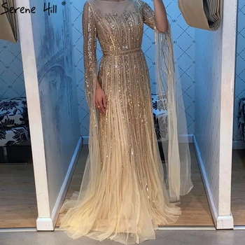 Serene Hill Луксозна вечерна рокля с ръкави-нос трапецовидна форма, расшитое златни мъниста, за жени, рокли 2021 г., женствена рокля GLA70637
