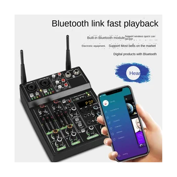 4-Канална USB аудиомикшер с безжичен микрофон Студийни аудио миксери с Bluetooth REC DJ Конзола за Миксиране