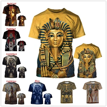 Летни творчески ежедневни тениски с 3D-принтом, ретро-стил, египетски фараон, тениска с къс ръкав, мъжки топ с кръгло деколте, Директна доставка