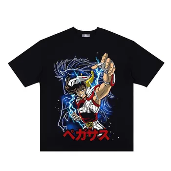 Реколта тениска с изображение на японски карикатура на аниме, лятна мъжка тениска в стил хип-хоп, градинска облекло в стил харадзюку, памучни блузи, тениски с къс ръкав