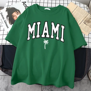 Памучен тениска Miami Beach, Универсална Индивидуална Тениска, Модерни Улични Удобни Тениски, Реколта Свободна Дишаща Мъжка тениска