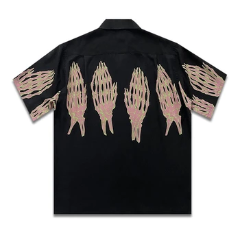 Високо качество Черни, лилави ризи Wacko Maria, мъжки, женски, с принтом ръката на призрак, хавайска риза, тениска, Techwear, Techwear