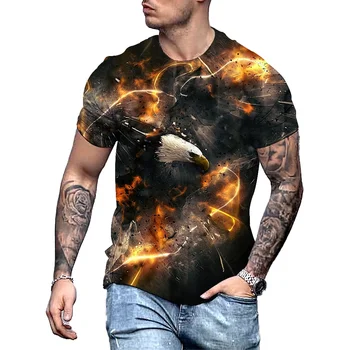 Мъжка тениска с 3D принтом, летни потници, тениски с летящи орел, О-образно деколте, къс ръкав, тениска с изображение на животни, свободна мъжки дрехи голям размер