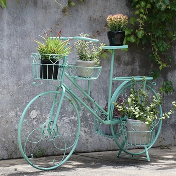 Креативна велосипедна полици за цветя в стил ретро, европейското желязо, многоетажно украса за градината, балкона, саксия, поставка за растенията на открито