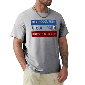 Тениски с логото на кампанията на Calvin Coolidge, скъпа облекла, потници в големи размери, тениски оверсайз, тениски за мъже, памук