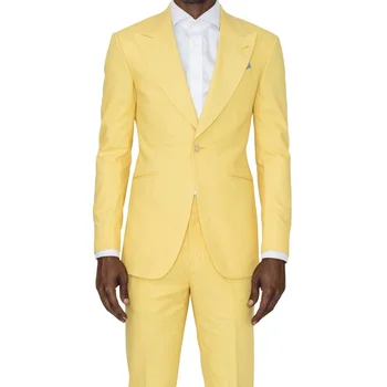 Годишният Жълто сако 2023, мъжки костюми, оборудвана комплект от 2 теми, яке, панталони, модни и ежедневни однобортная мъжки дрехи с висока яка