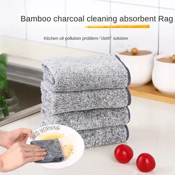 5шт Дебели кърпички за миене на съдове от микрофибър с бамбуковым въглища, кърпа за миене на съдове, битова кухненска кърпа за почистване, впитывающая кърпа за почистване на хавлии