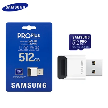 Карта памет Samsung Pro Plus с устройството за четене на USB 3.0 512 GB 256 GB 128 GB V30 Високоскоростна карта памет с клас 10 A2 UHS-I U3Micro SD Card
