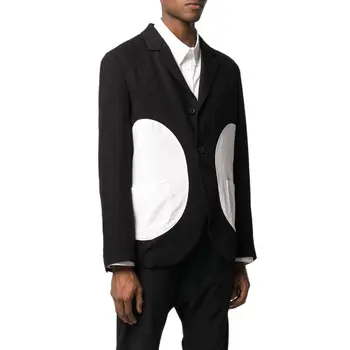 Мъжки костюми в стил мозайка, мъжки костюми обикновена засаждане, черен блейзър от 2 теми в бяло грах, модерен случайни мъжки комплект дрехи Уникален дизайн