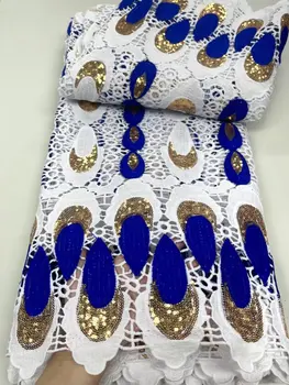 Мека Африканска Лейси Плат от млечен Коприна 2022, висококачествена дантела С пайети, нигерийски шнуровое дантела за женски рокли, 5 ярда