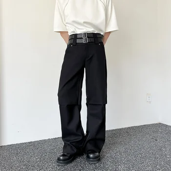 Мода 2023 г., на корейското лятото, нови ежедневни обикновена плътно прилепнали мъжки панталони с двойна талия, универсални прости прави панталони