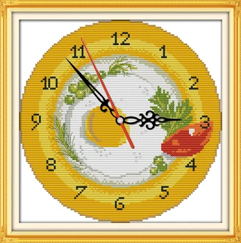 Комплект за кръстат бод с циферблат за плодов тава, 14 карата, 11 ct, печат върху платно, стенни часовници, бродерия бода, бродирани ръчно изработени, плюс