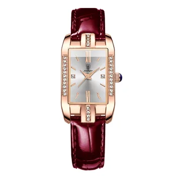 Кварцов часовник дамски квадратна форма, водоустойчива, тънки, с диаманти, модерен и изискан дамски часовник