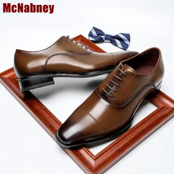 Мъжки официалната кожени обувки, мъжки бизнес обувки от естествена кожа За Пътуване До Работа С три Стави И Квадратна глава, Джентльменские обувки дантела