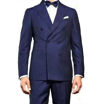 2021 Дишаща лесен бизнес костюм, мъжки костюм по поръчка, летен костюм, изработена по поръчка, тъмно синьо сватбен костюм за мъже