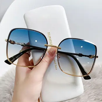 Дамски очила за улицата UV400 Кафяви слънчеви очила метални нюанси, квадратни слънчеви очила