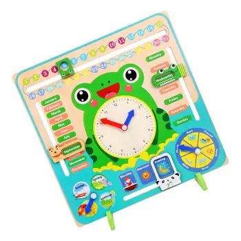 Многофункционални дървени часовници-жаба, образователни играчки за деца, момчета