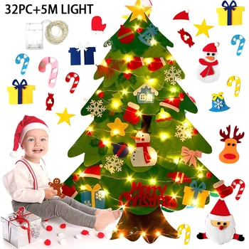 Детска Играчка САМ Фетровая Коледно Дърво, Стенни Изкуствена Коледна Елха със Снеговиком, Коледен Подарък за Момичета И Момчета, 32 бр.