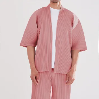 Miyake Плиссированный мъжка жилетка, блейзър, Розови комплекти, корейската мода 2022, дизайнерски яке, костюми