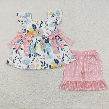Нова актуализация на едро, модни комплекти за деца, детска пролетно облекло с цветен модел, розови костюми за малките момичета