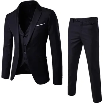 3 предмет, черни елегантни костюми + панталон, марка Slim Fit, вечерна, официална бизнес рокля, костюм Terno, сватбени костюми за мъже