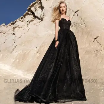 Нов прием на 2023 г., трапециевидное черна рокля от лъскава тюл за бала, вечерна рокля vestido formatura longo