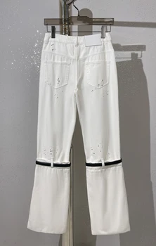 Пролетно-летни дънкови панталони директно намаляване с колан, ръчно рисувани
