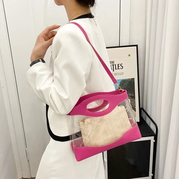 Дизайнерска луксозна Чанта Дамски Прозрачна чанта чанта от прозрачен PVC, желе, малка чанта през рамо, дамски чанти-незабавни посланици през рамо, 2 бр.