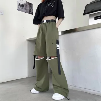 Нови панталони-карго Harajuku, дамски модни градинска дрехи, подвижни директни широки панталони широките панталони от две части, Mujer