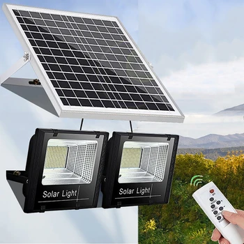 65/85 W, открит комплект от 2 led лампи за слънчева батерия с дистанционно управление, водоустойчив ярък прожектор за слънчева батерия за външна градински пътеки