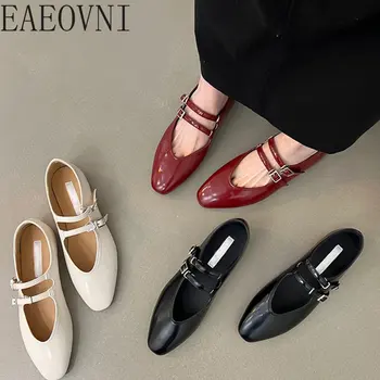Балет апартаменти 2023, пролетни дамски тънки обувки от кожа с мека подметка, дамски модни обувки, Мери Джейн, върху плоска подметка